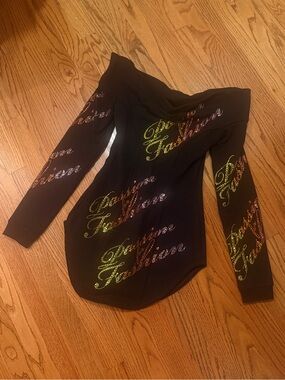 Off-Shoulder Black Rhinestone “Passion For Fashion” Script Dress by GCDSwear